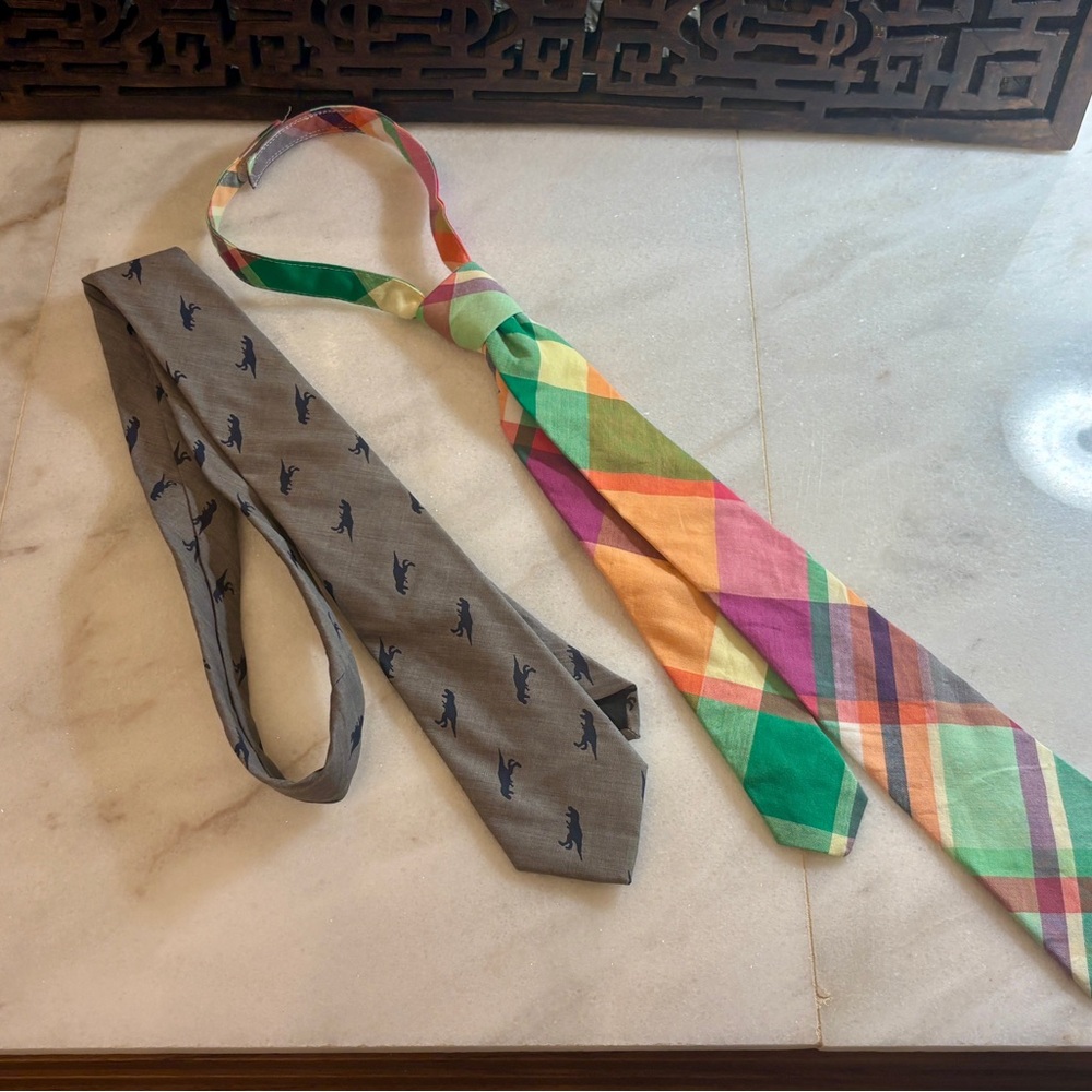 3/$15 Boys Multicolor Plaid and Gray Dino Ties